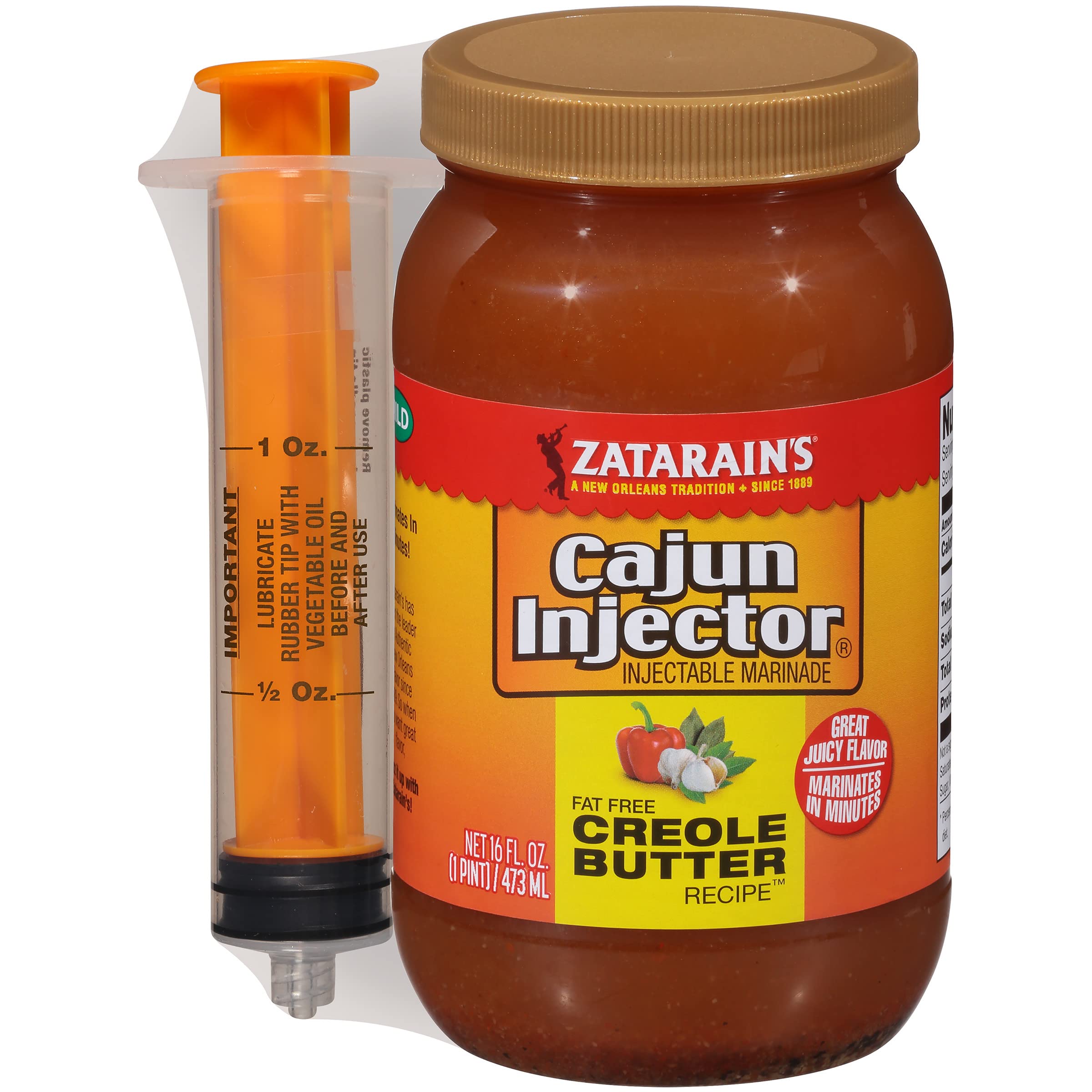 Zatarain's Cajun injector butter Creole bottle showing rich flavor for chicken, pork, or turkey