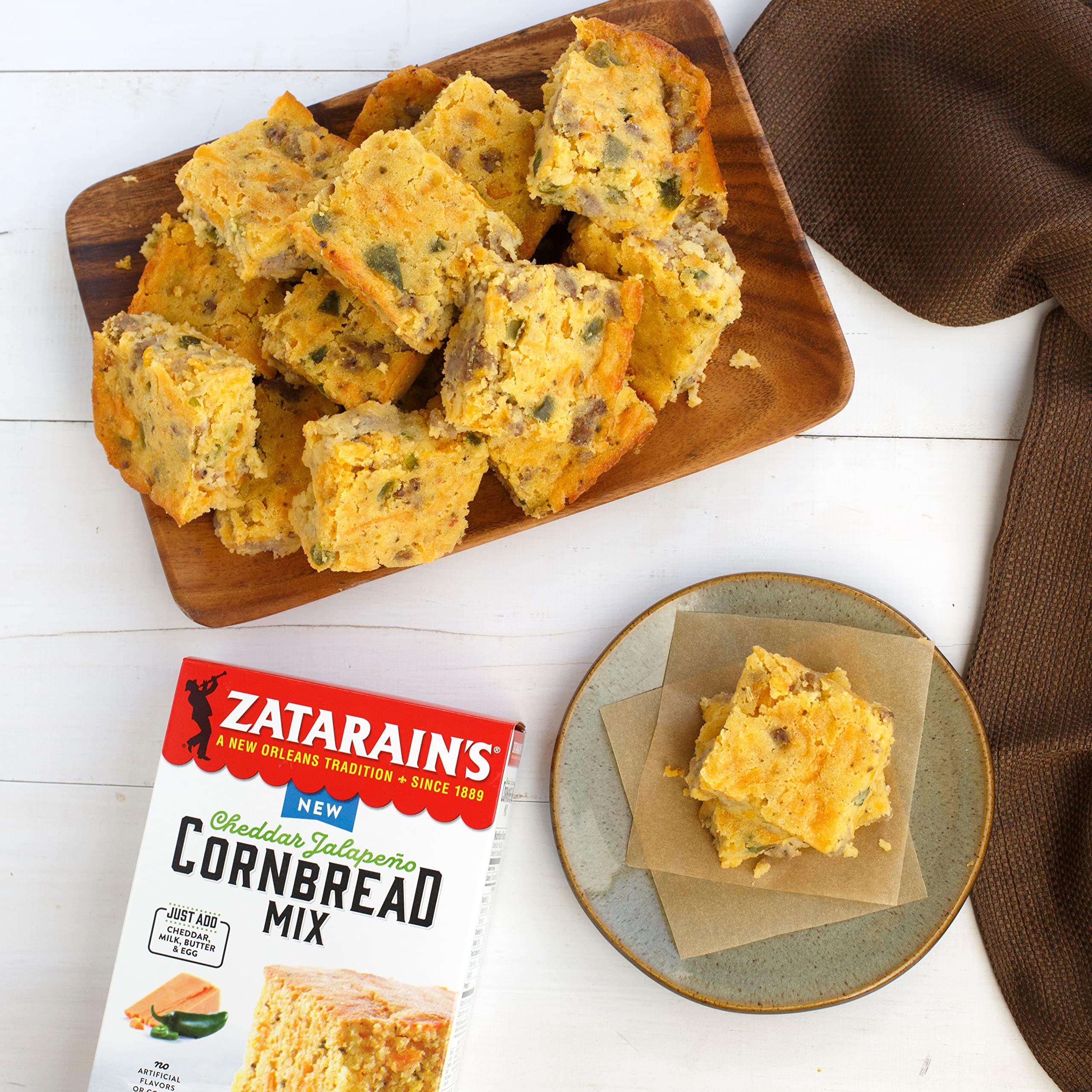 Zatarain's cornbread served beside red beans and rice for a classic pairing.