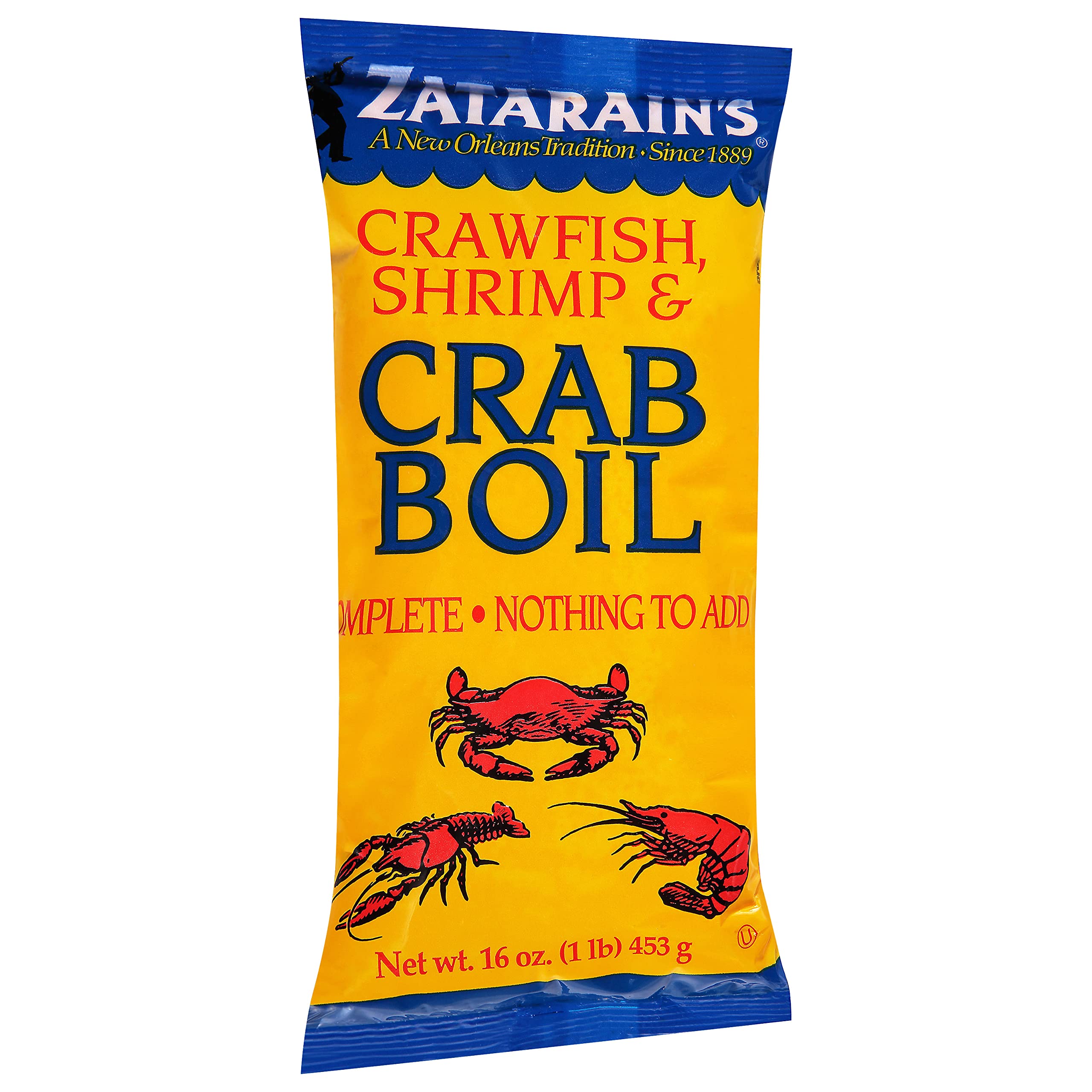 Zatarain's Crawfish, Shrimp & Crab Boil package ready to season seafood with bold flavor.