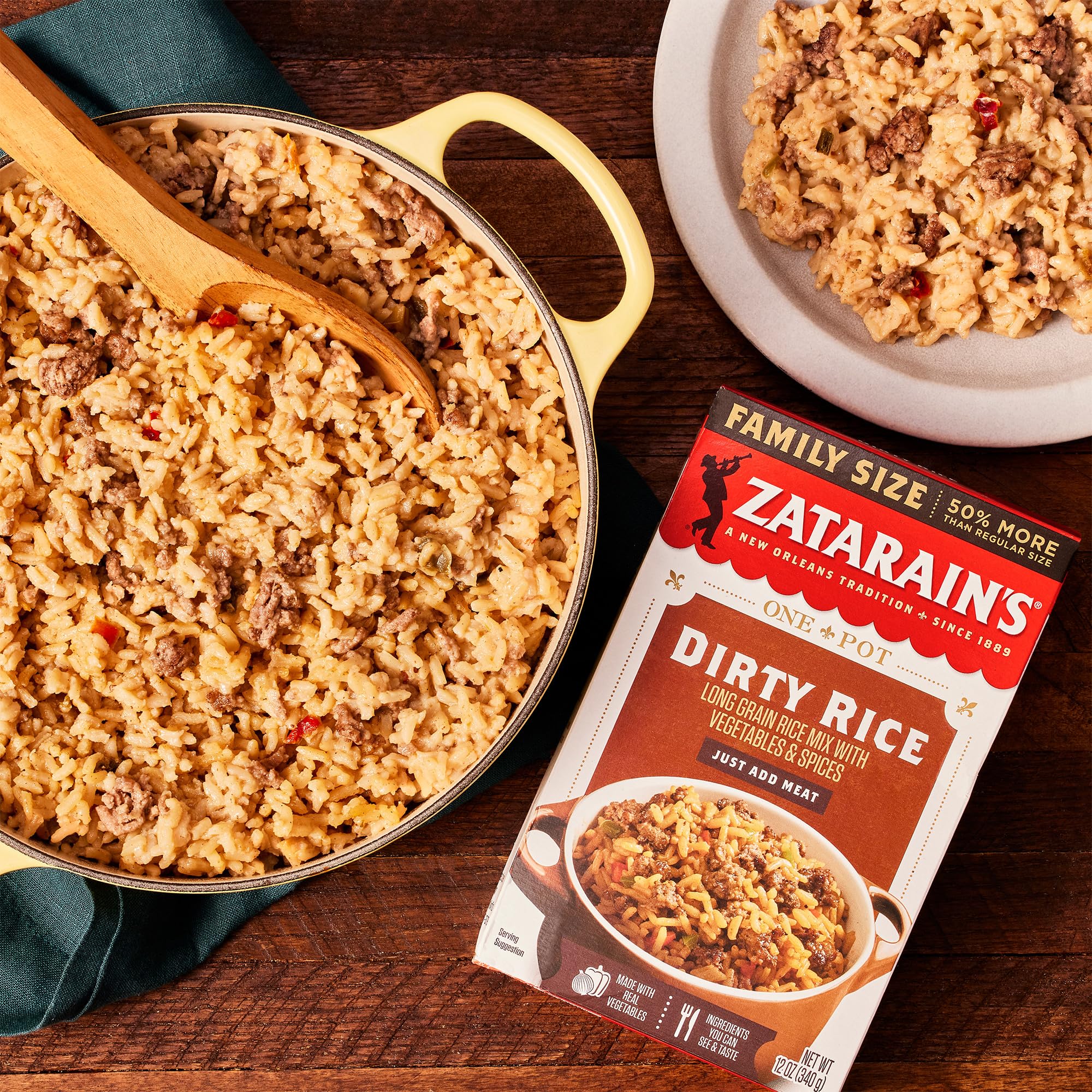 Family size Zatarain's Dirty Rice served in a large bowl for nine servings