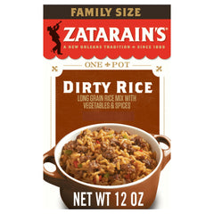 Zatarain's Dirty Rice Mix box front showing Louisiana flavor inspiration for easy weeknight dinners