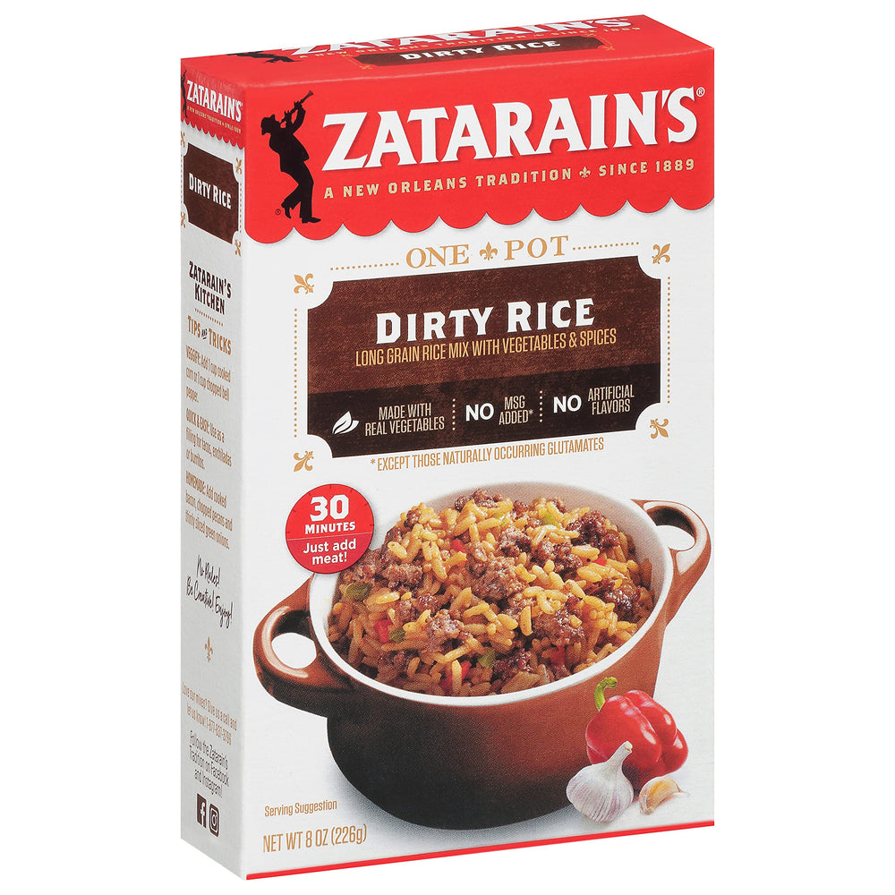 Zatarain's Dirty Rice mix with Cajun seasoning highlighted