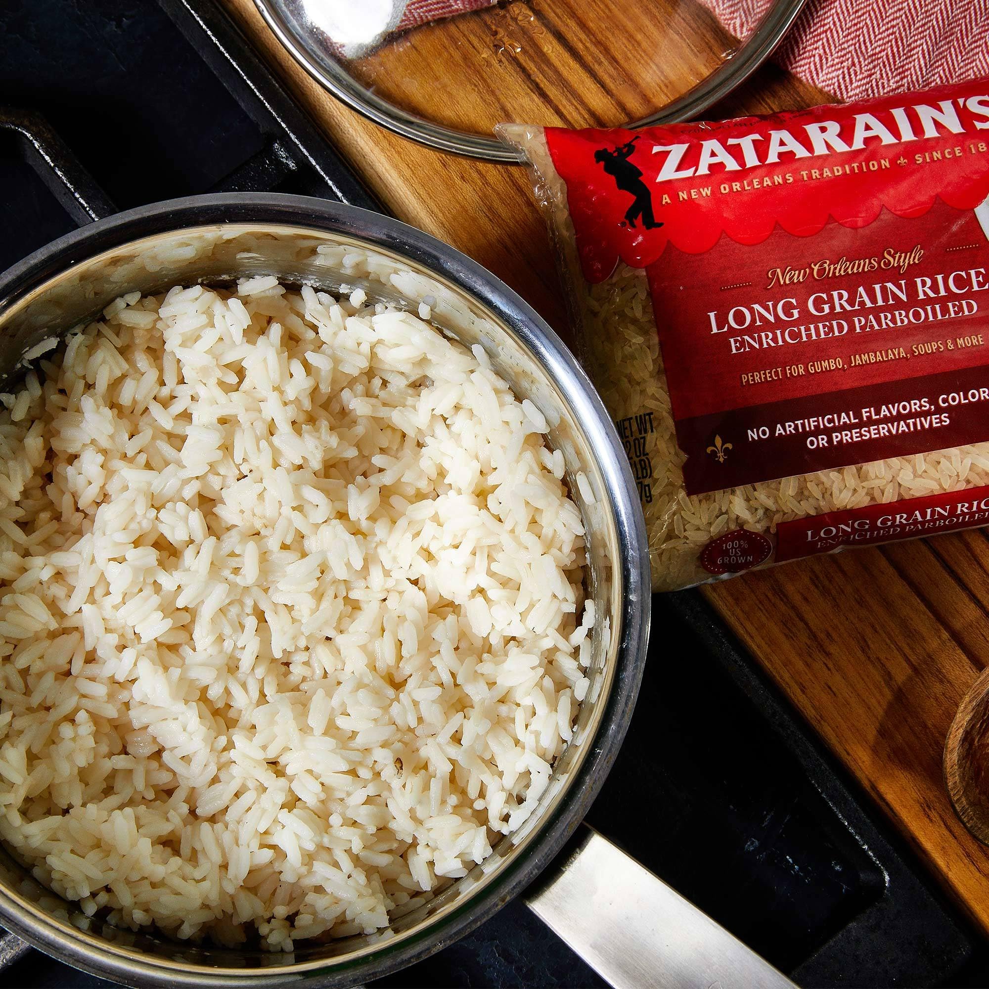 Zatarain's enriched parboiled rice pairs with red beans or jambalaya for Creole flavor