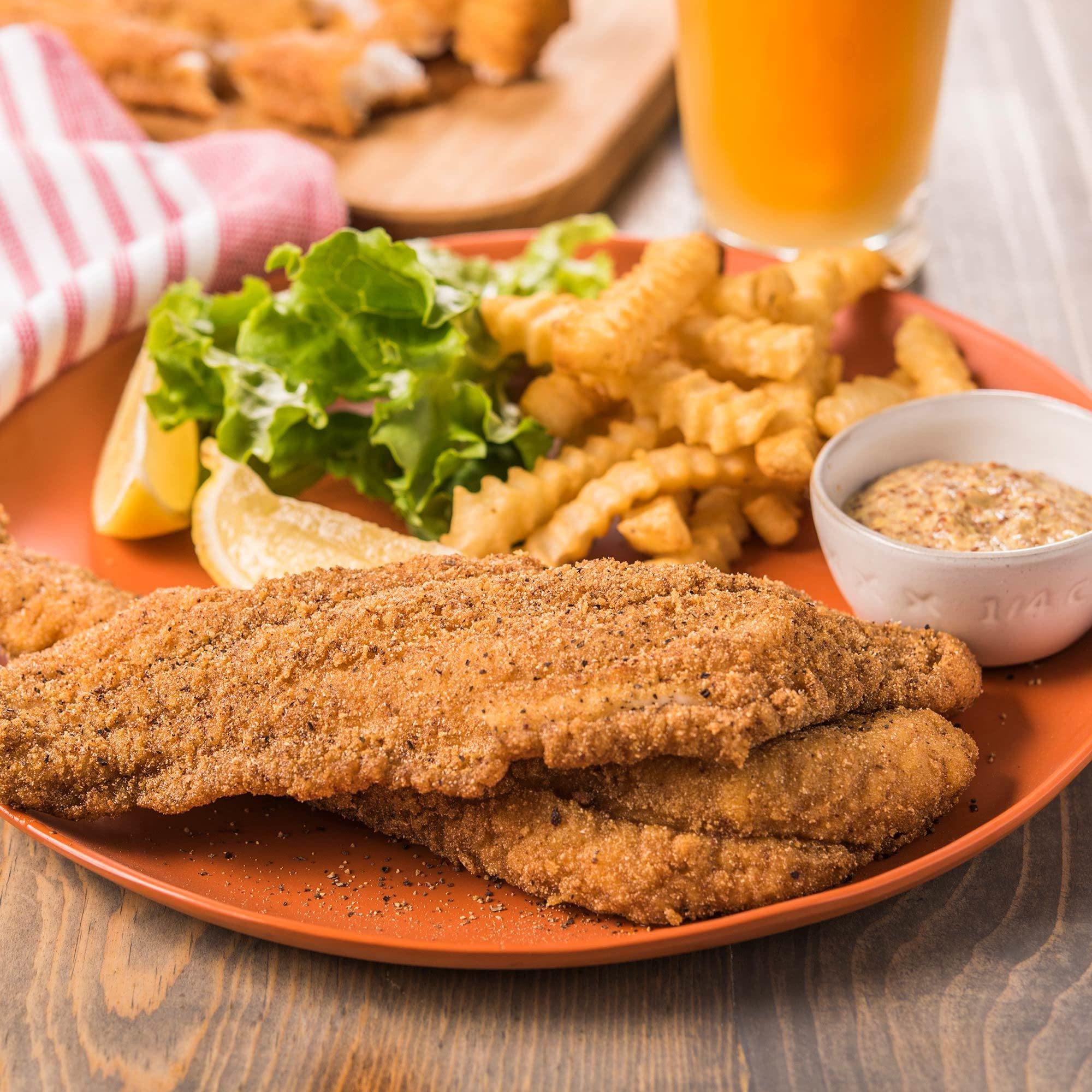 Three cooking methods shown: deep frying, pan frying, and baking with Fish Fri.