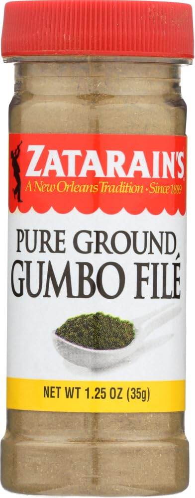 Zatarain's Gumbo File front label highlighting authentic Cajun flavor.