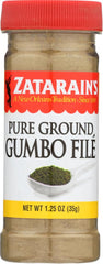 Zatarain's Gumbo File front label highlighting authentic Cajun flavor.