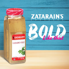 Texture close-up of Zatarain's Gumbo Filé leaves for earthy aroma.