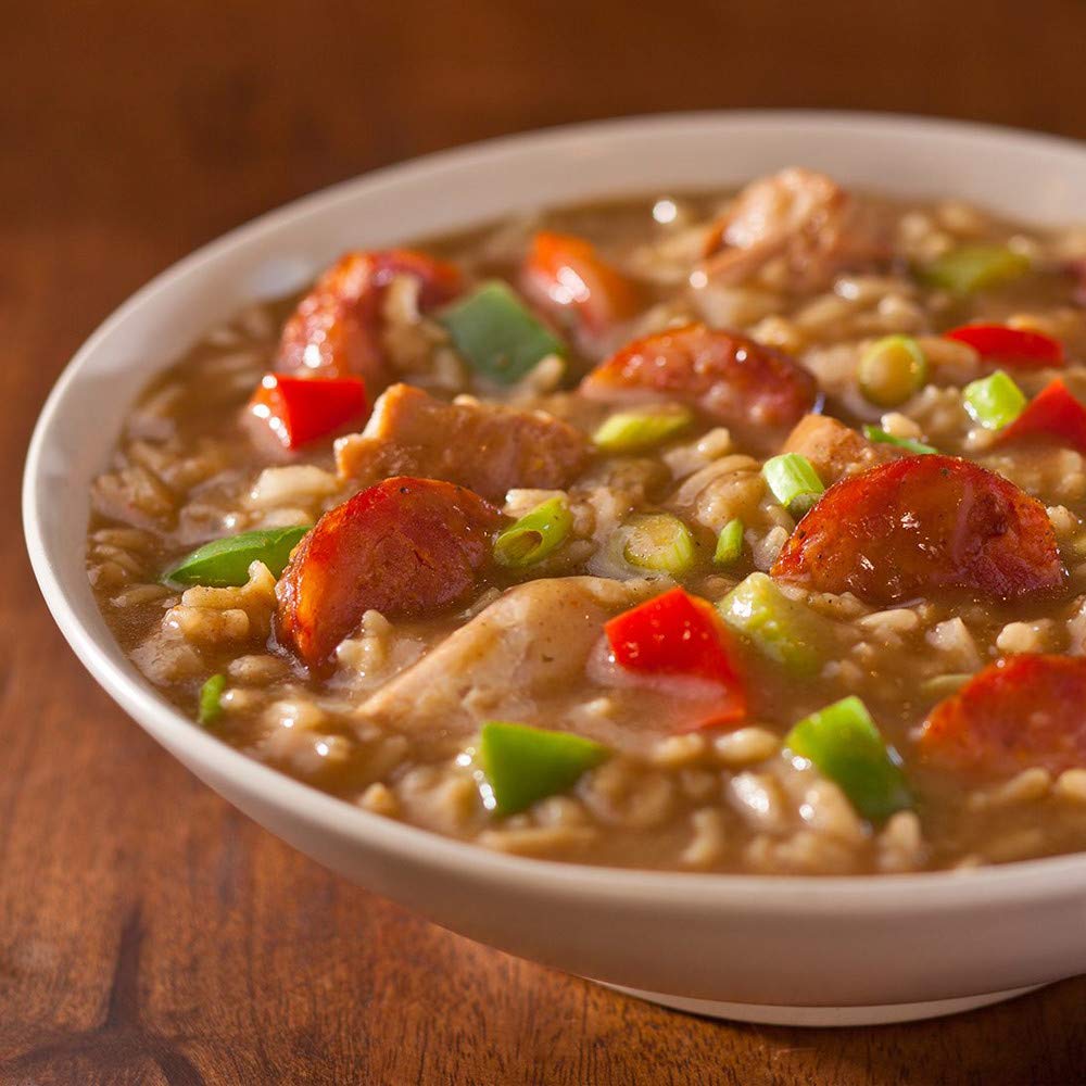 Zatarain's Gumbo Mix serving-dish photo invites sharing a warm meal.