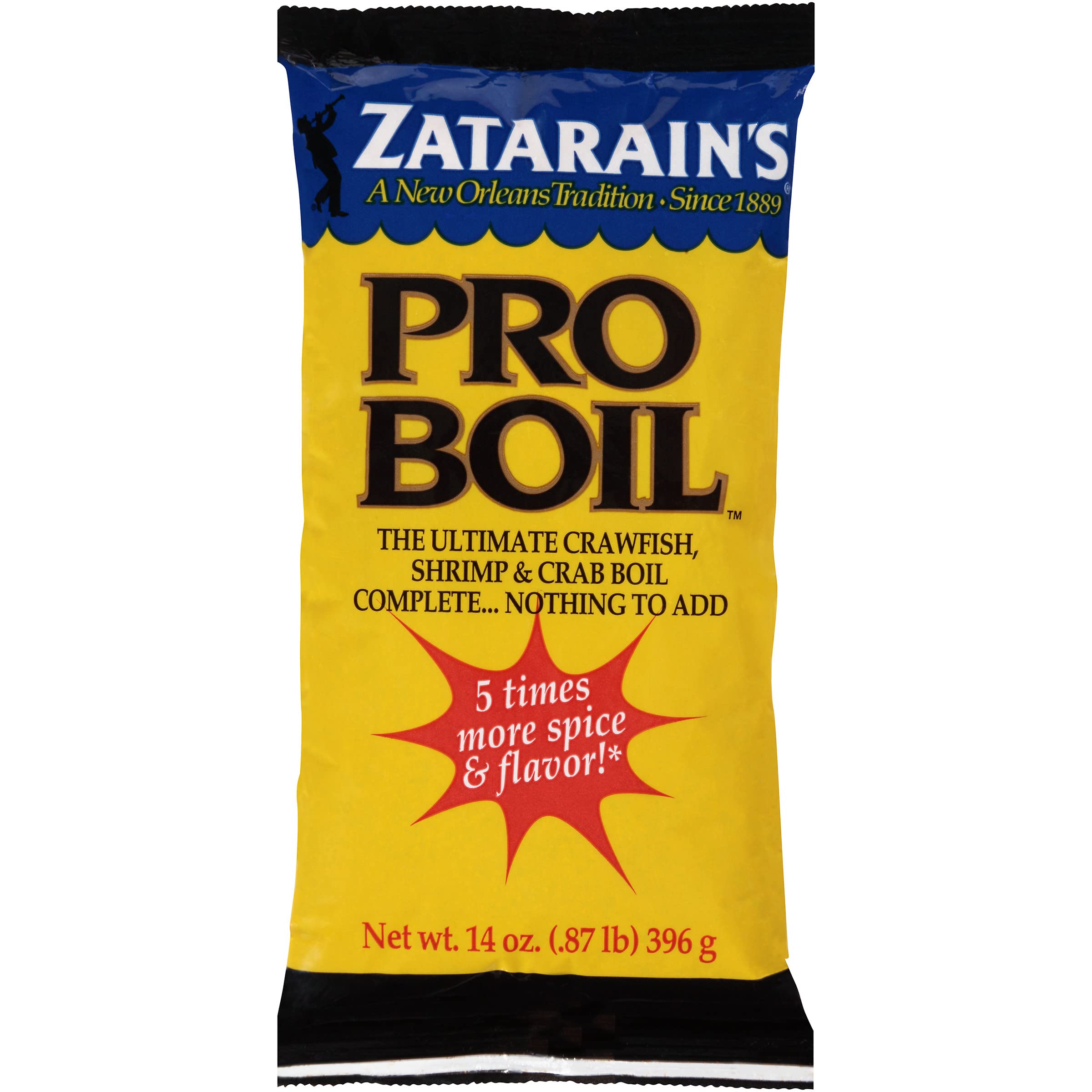 Zatarain's Pro Boil packaging sack shown, ideal for quick, flavorful seafood boils at home.