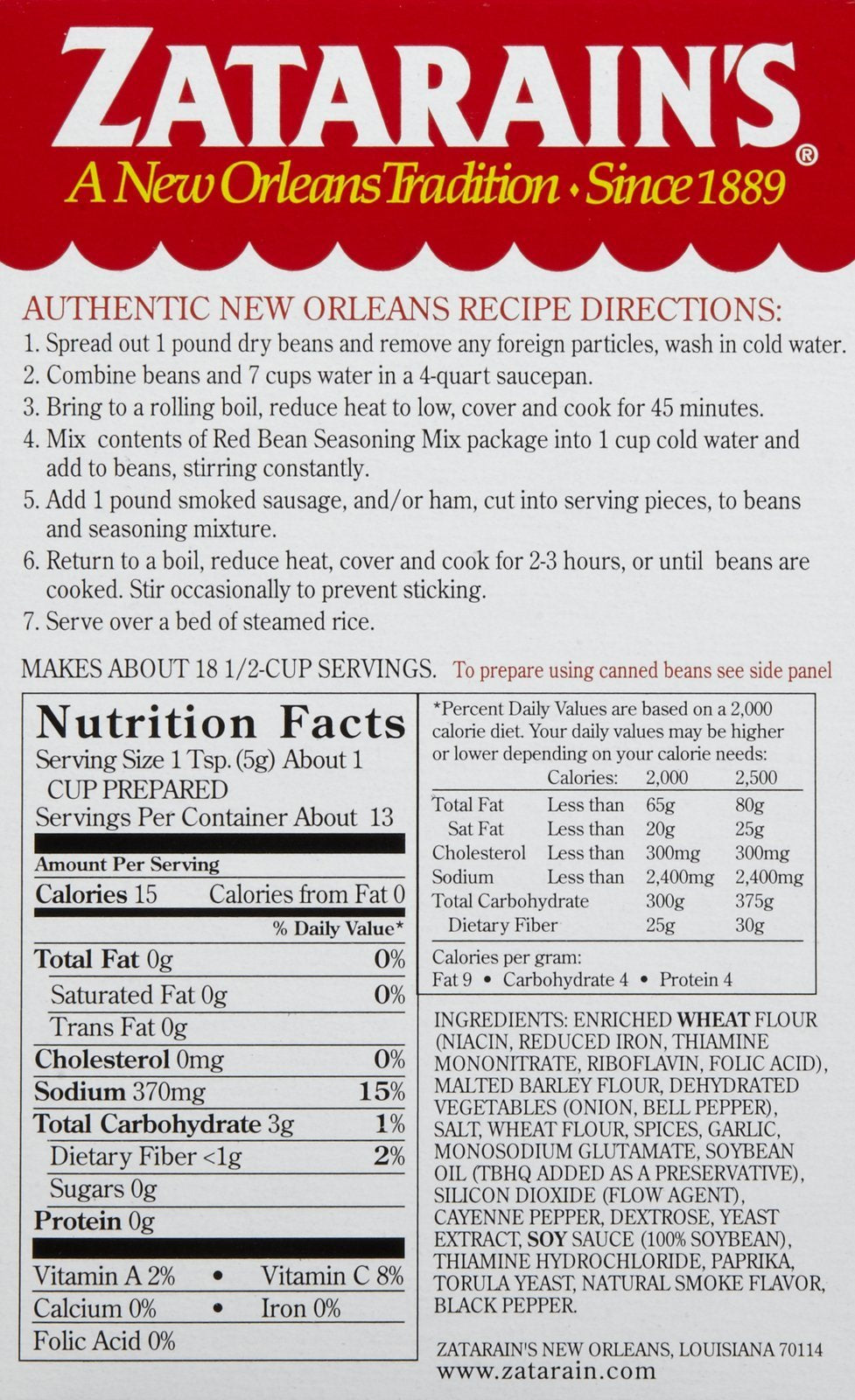 Zatarain's Red Bean Seasoning Mix prepared dish image, simplifying weeknight meals with bold seasoning.