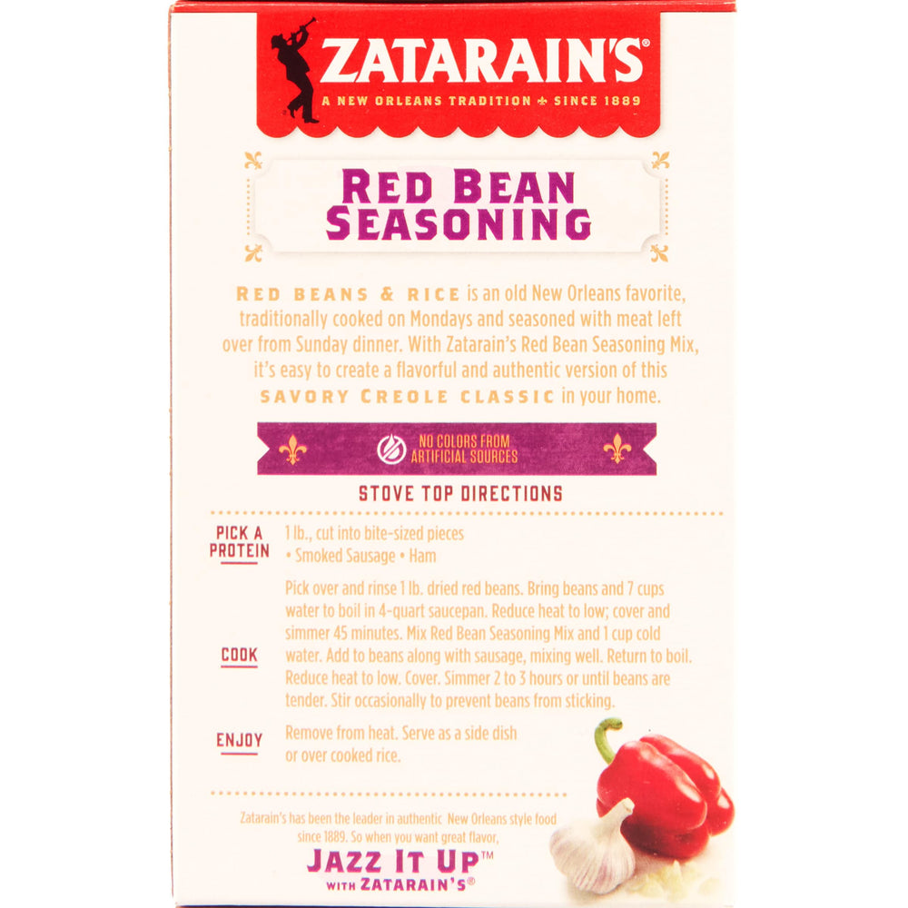 Zatarain's Red Bean Seasoning label view helps verify ingredients