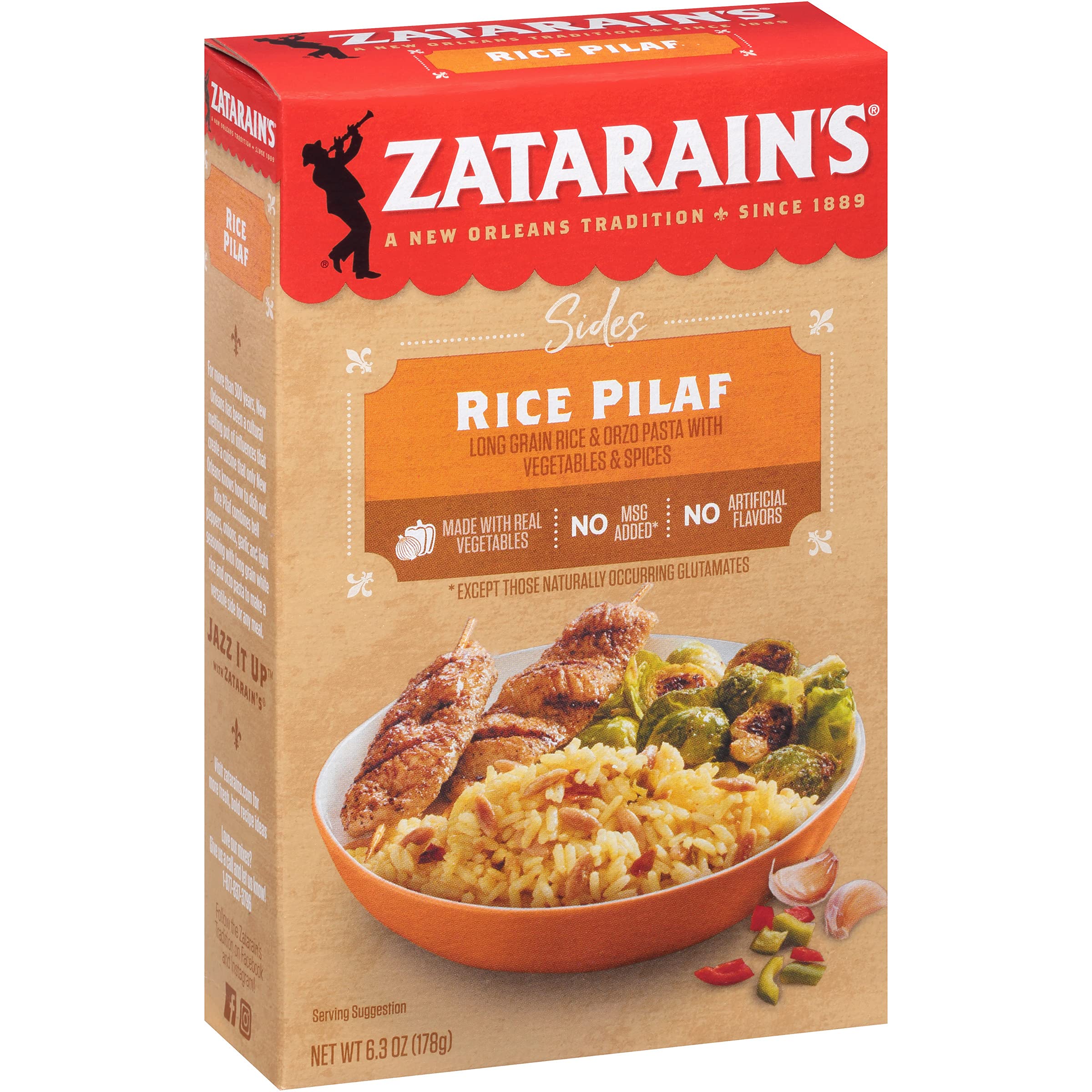 Zatarain's Rice Pilaf no MSG added, simple everyday meal option.