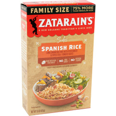 Zatarain's Spanish Rice 15 oz package ready to serve as a quick family side.