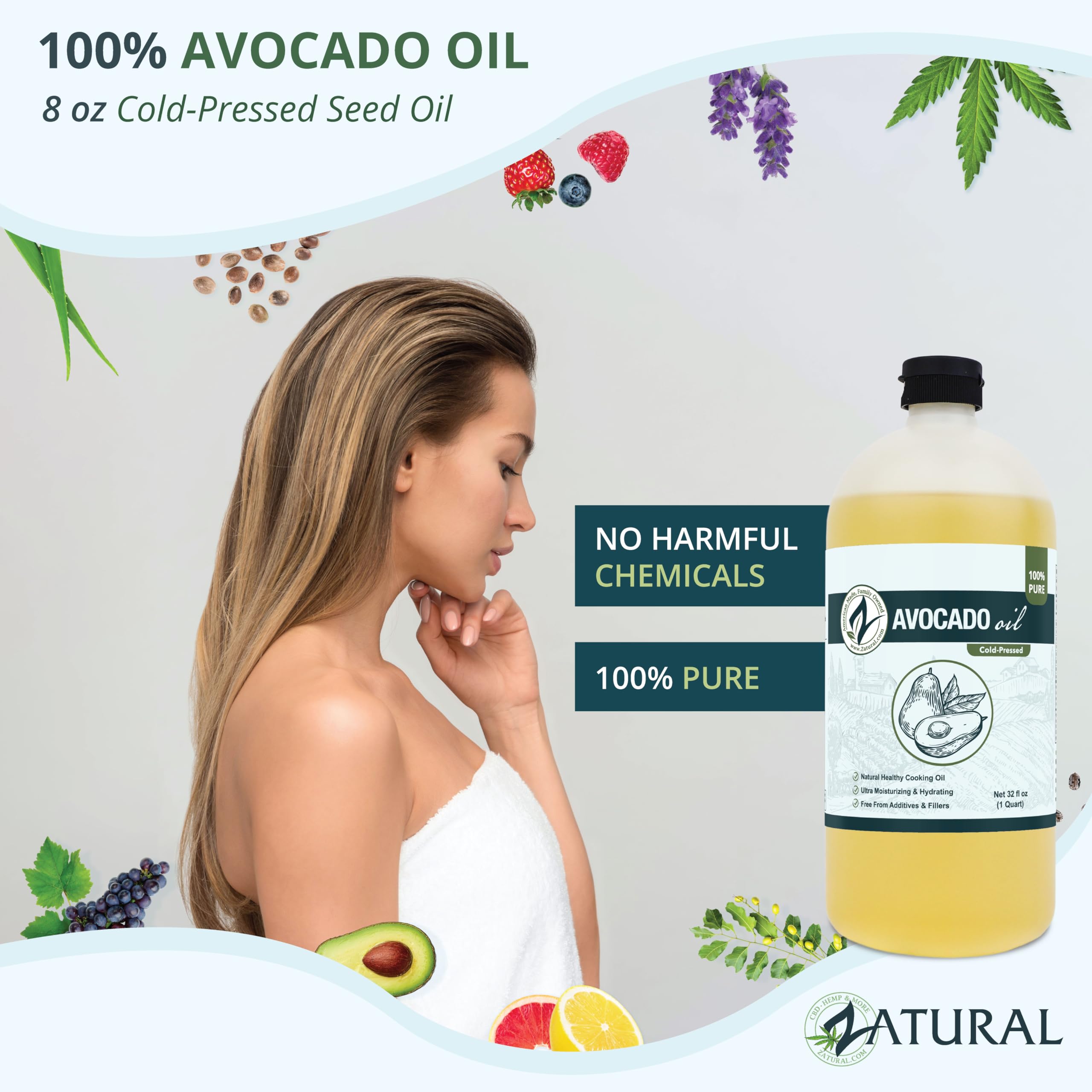Zatural Avocado Oil drizzle over a fresh salad for rich dressing.