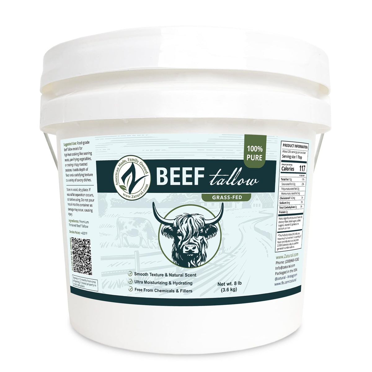 Zatural beef tallow in a deodorized bucket suitable for cooking and long shelf life