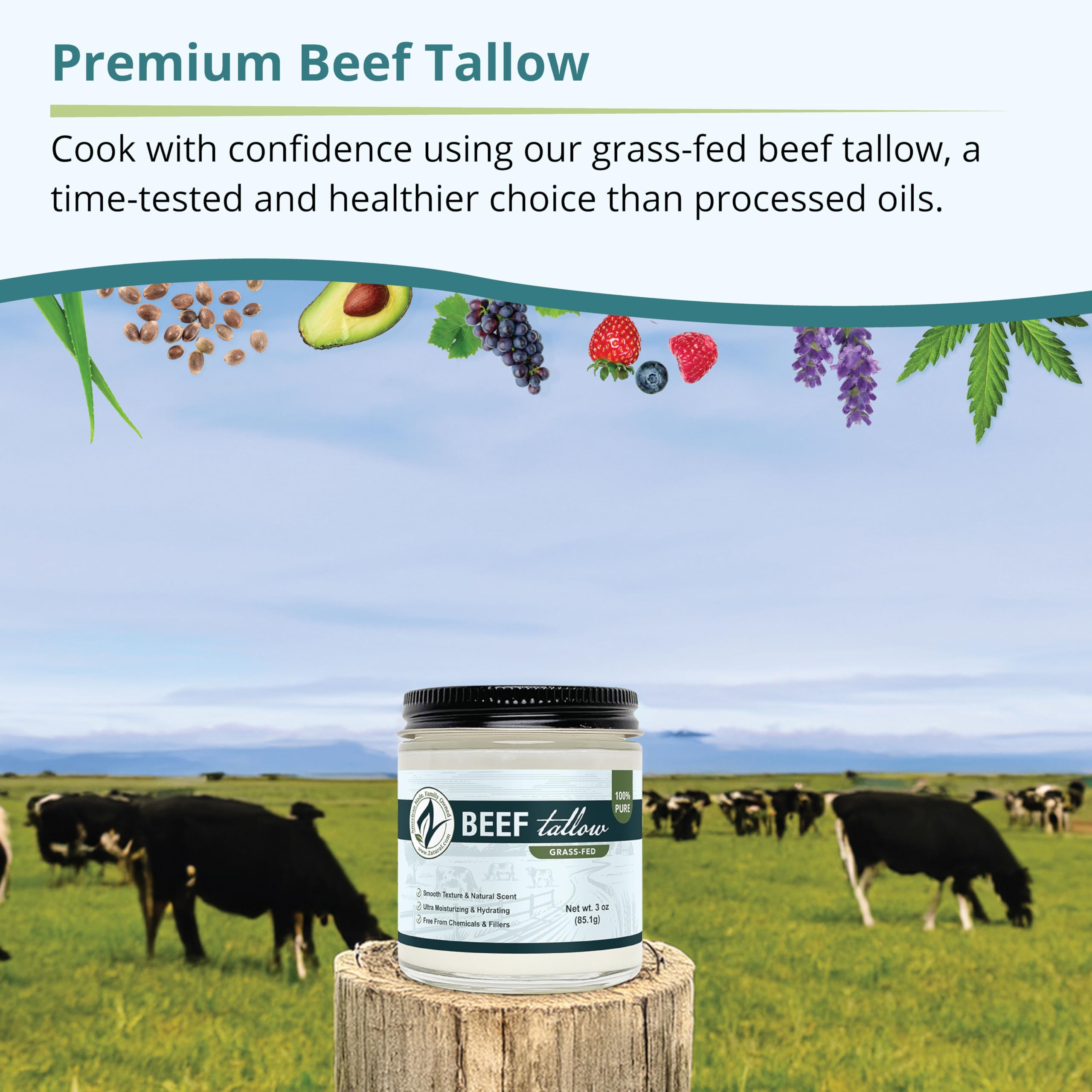 Zatural beef tallow for soap making with creamy lather potential