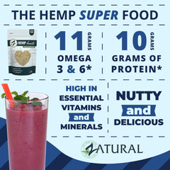 Zatural Hemp Hearts ready for smoothies with a mild, buttery flavor.