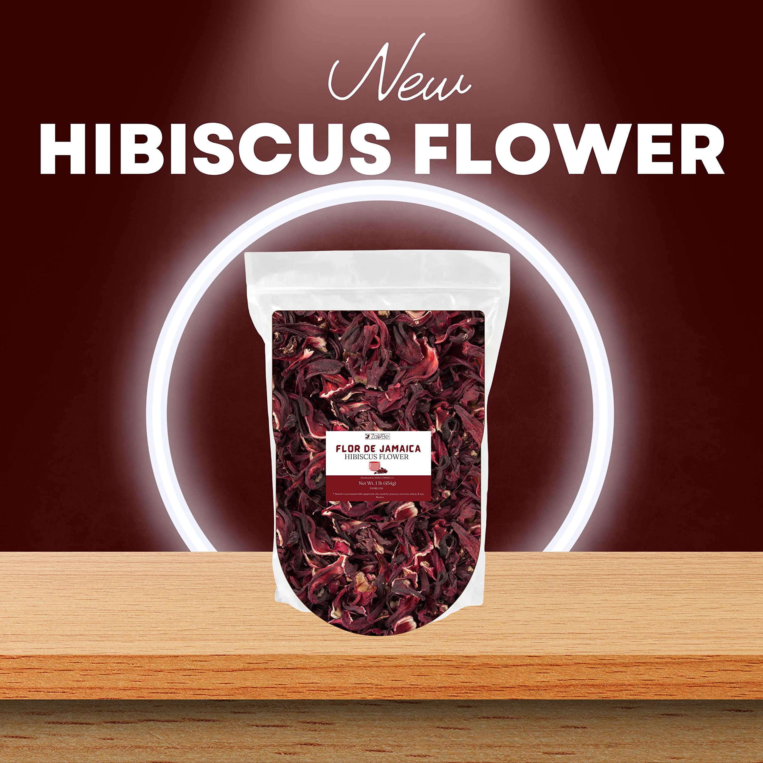 ZAVBE hibiscus loose-leaf tea ready for hot or iced brew.