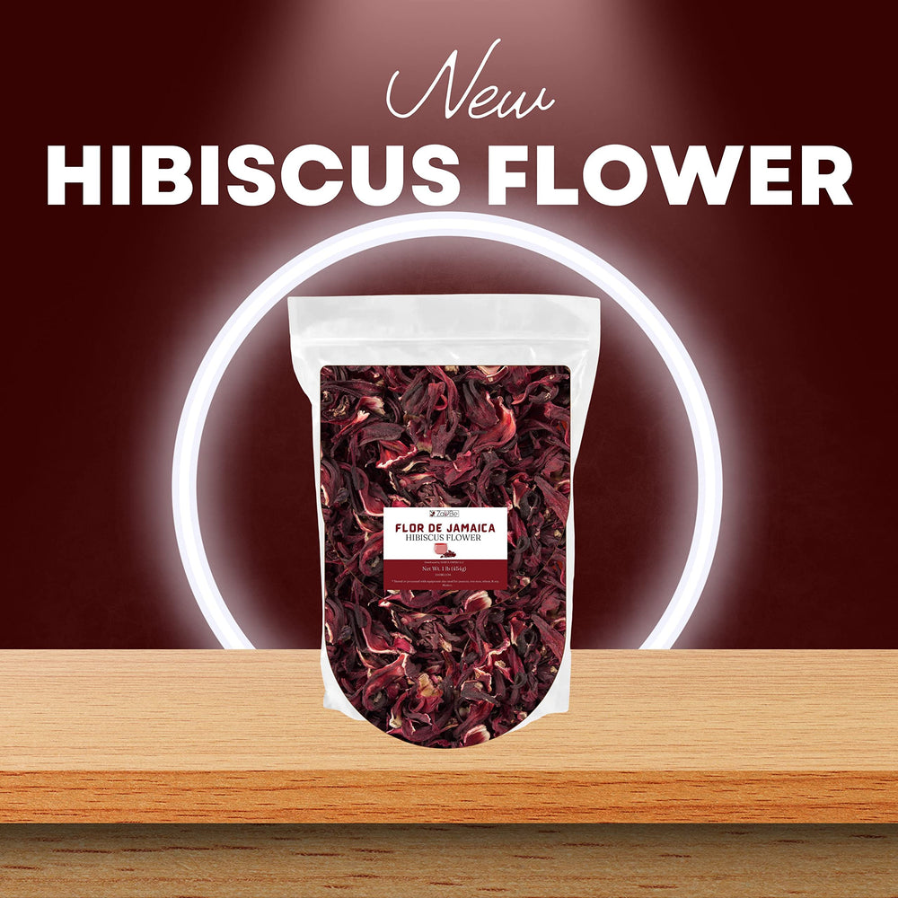 ZAVBE hibiscus loose-leaf tea ready for hot or iced brew.