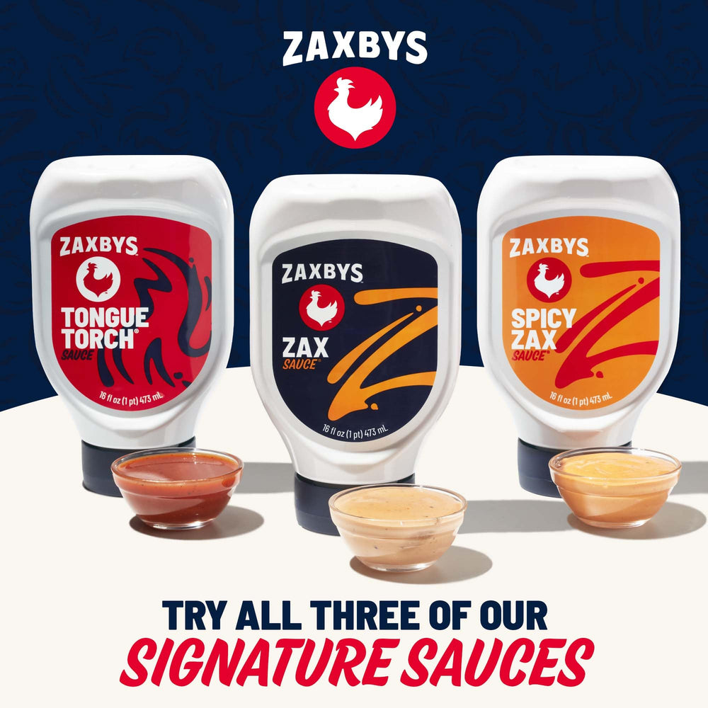 Zax Sauce label close-up, showcasing logo and secret recipe vibe.