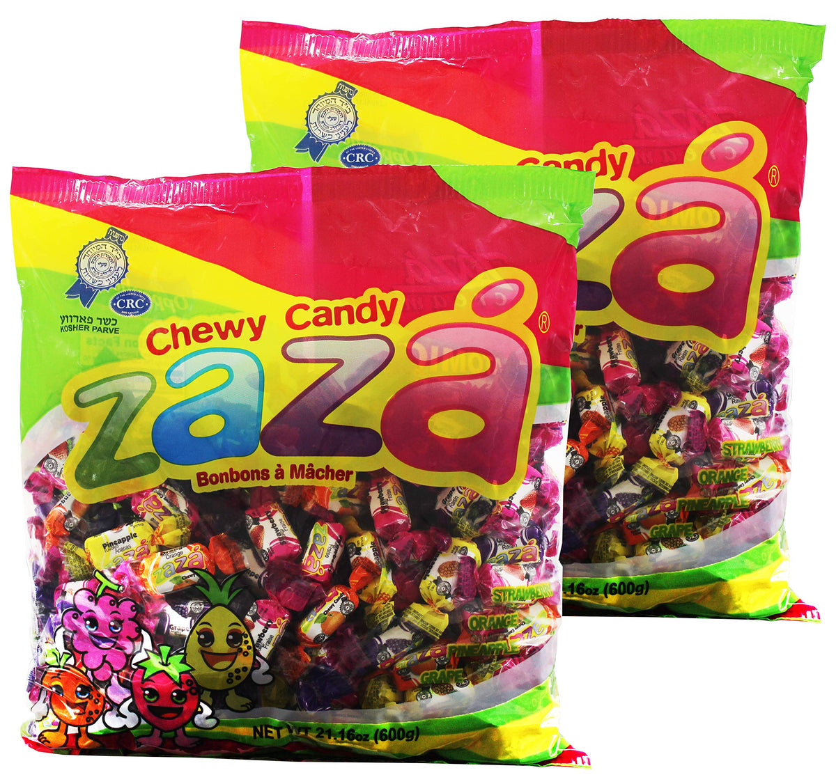 Zaza Assorted chewy candy in bright colors, ideal for party displays and sharing.