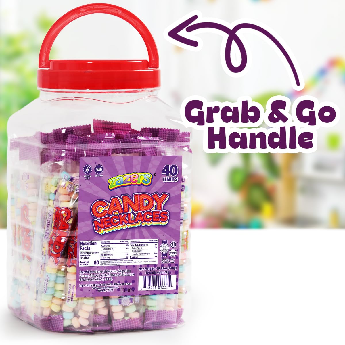 Zazers display-ready packaging showcasing vibrant candy jewelry for events.