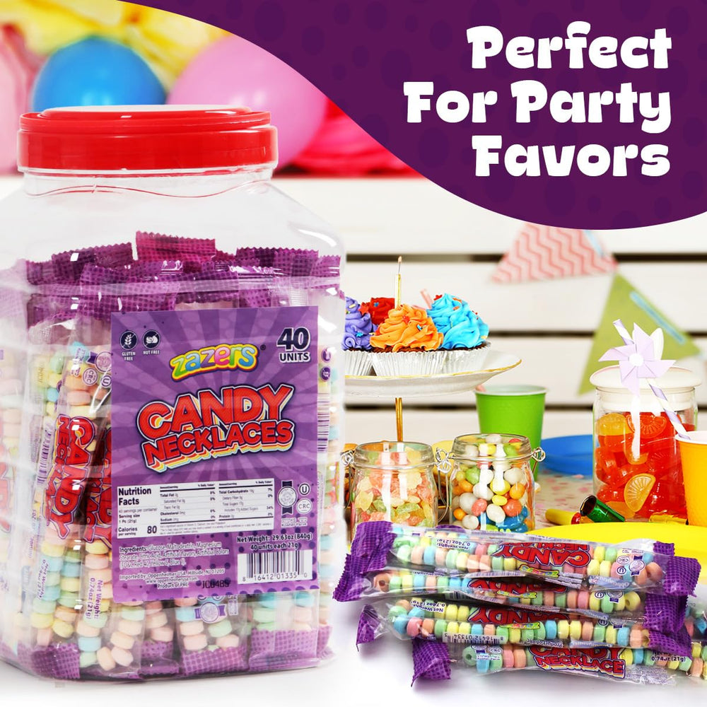 Zazers candy necklaces variety pack adds color and fun to any party.