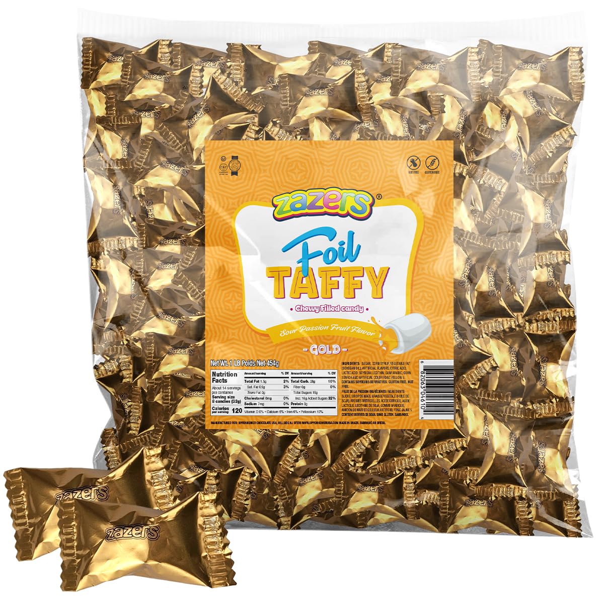 Zazers gold-foil wrapped taffy for elegant candy displays.