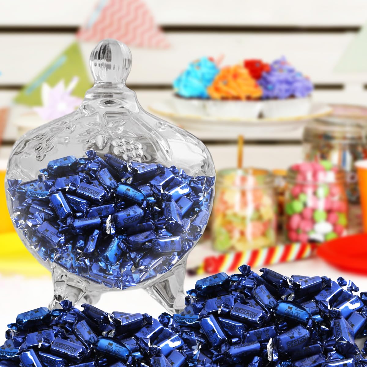 Tutti Frutti flavor and fruity chew in a vibrant blue candy.