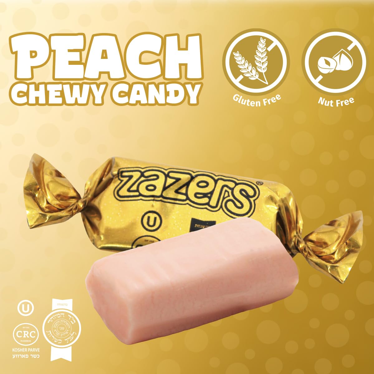 Individually wrapped Zazers candy in gold foil, convenient for party favors and mixed candy jars.