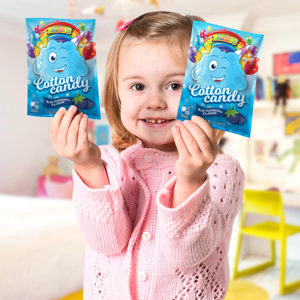 Zazers kosher cotton candy blue raspberry emphasizes clean, quality candy.