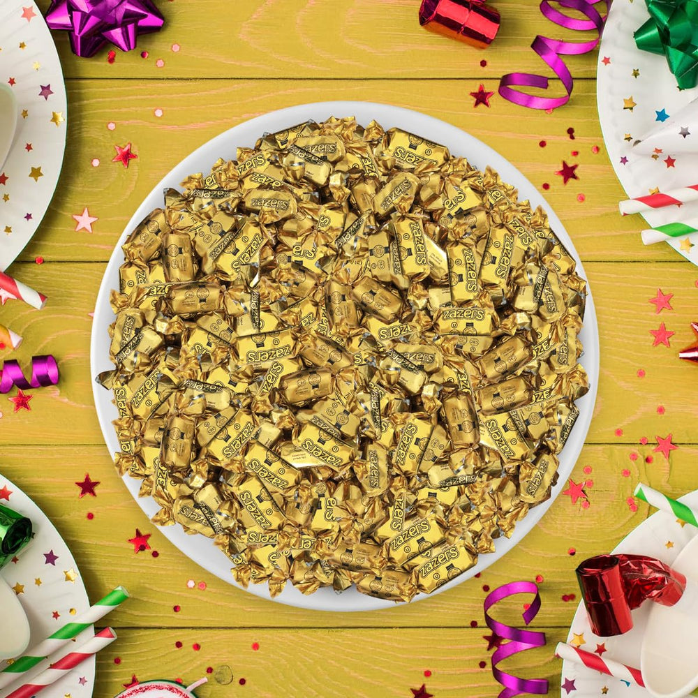 Kosher, gluten-free, nut-free Zazers candy with gold foil for inclusive snacking.