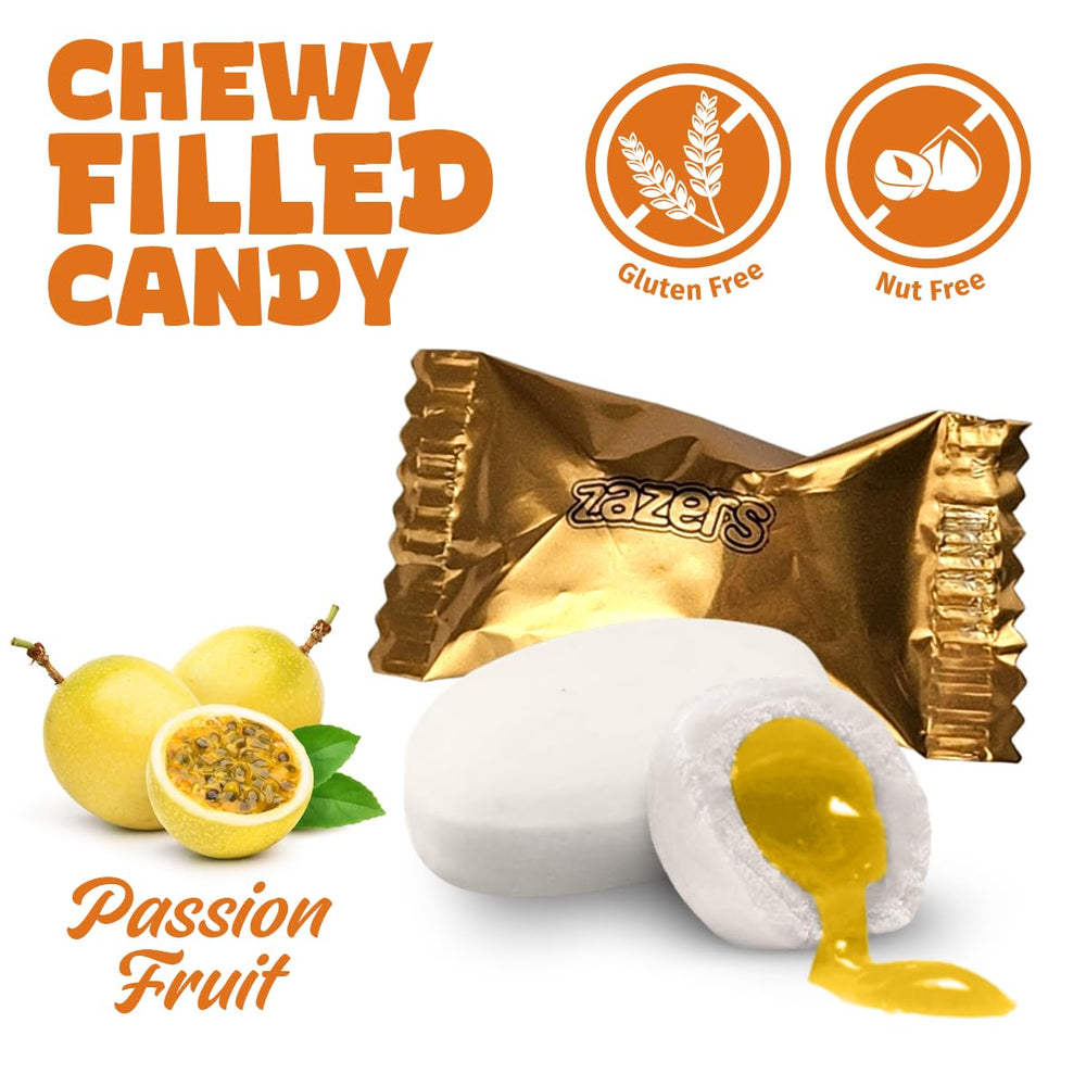 Zazers passion fruit taffy with gold packaging for gifting.