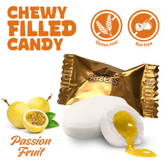 Zazers passion fruit taffy with gold packaging for gifting.