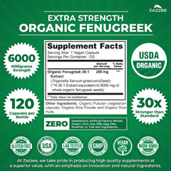 Zazzee fenugreek bottle with USDA Organic seal for pure, natural ingredients