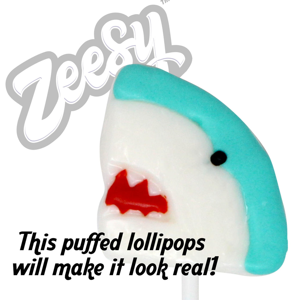 Zeesy Shark Lollipops Decorative Display: a tasty centerpiece for ocean-themed party setups.