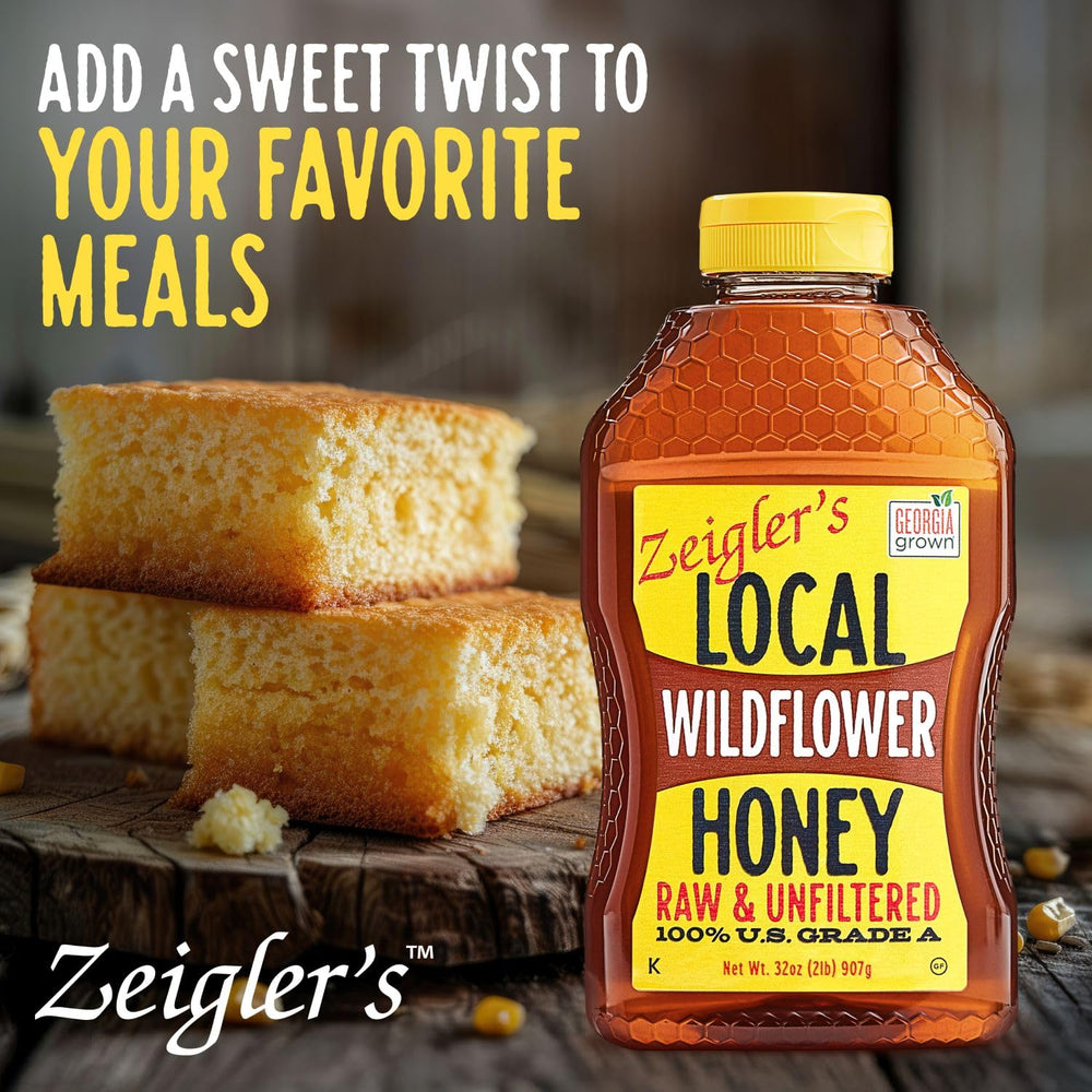 Zeigler's Wildflower Honey 32oz GA-certified seal on the jar.