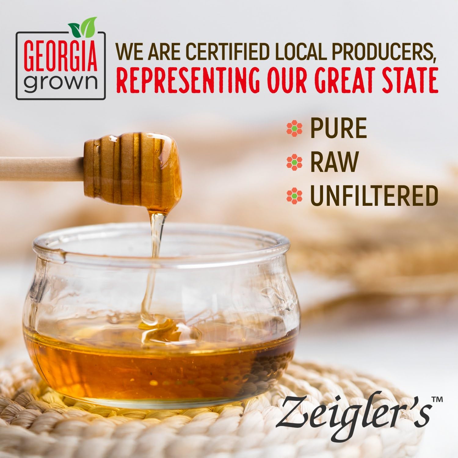 Zeigler's Wildflower Honey 32oz tea sweetener for warm cups.