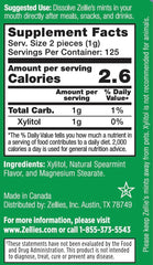 Zellie's spearmint mints tin back showing ingredients and dietary badges