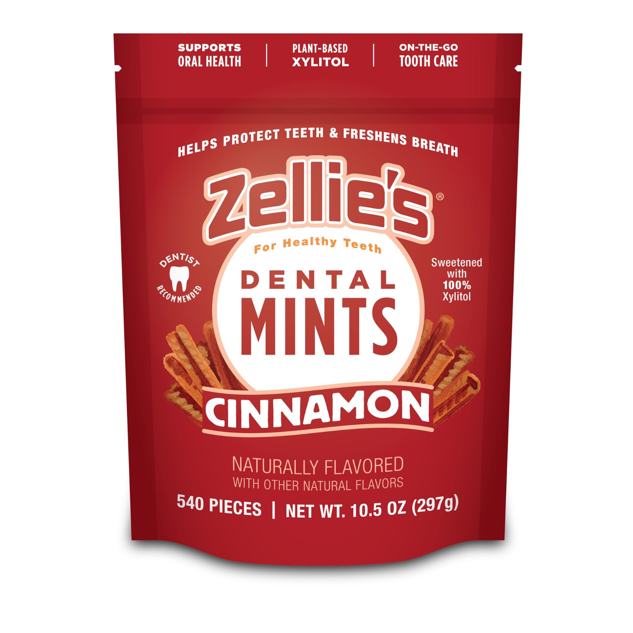 Zellies cinnamon breath mints pack front shows convenient on-the-go breath support.