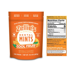 Zellie's bottle close-up highlighting xylitol-based formula and bright fruit flavor.