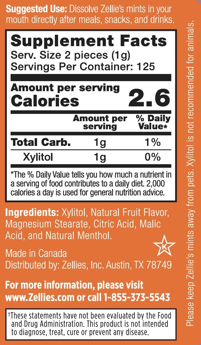 Zellie's Cool Fruit Mints close-up showing flavorful, convenient breath freshness.