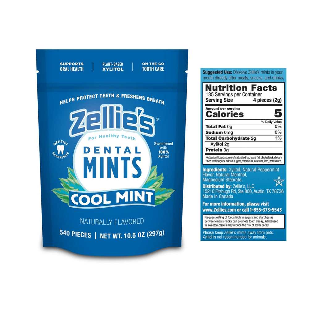 Zellie's cool mint mints on table ready for a quick breath refresh.