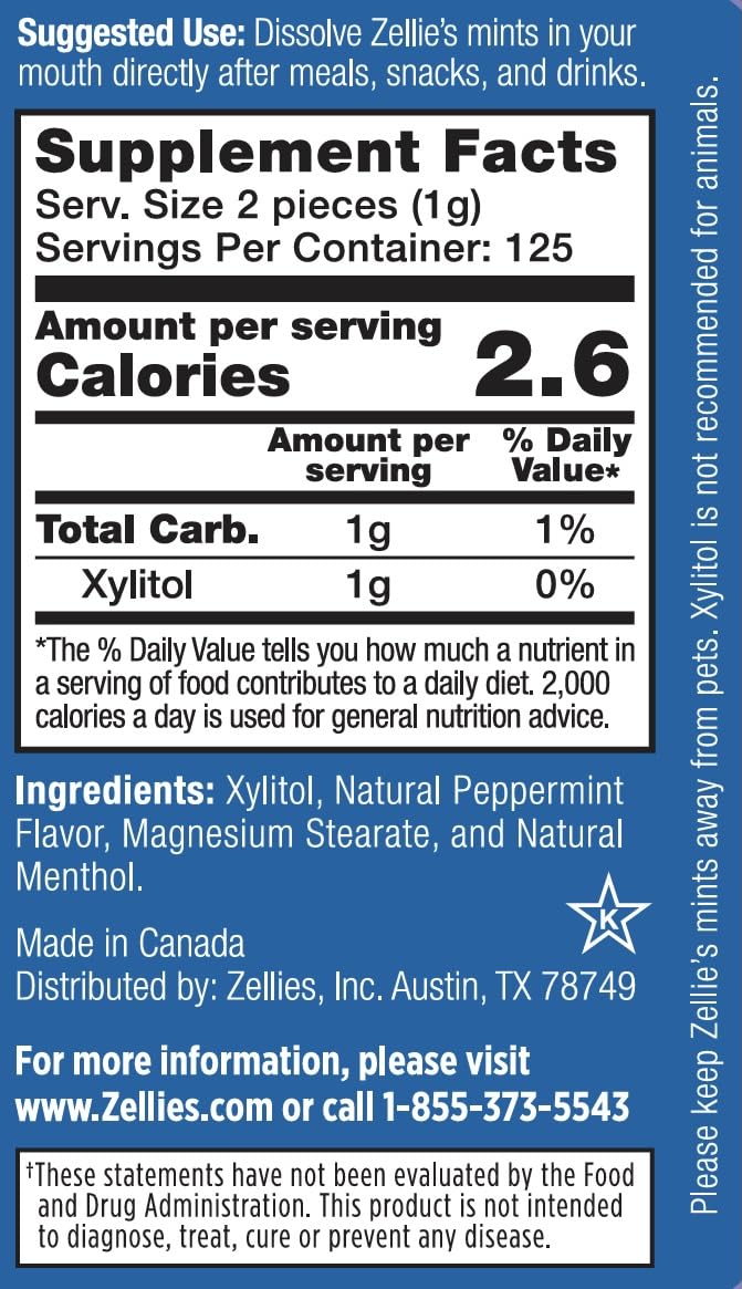 Zellie's natural ingredients close-up highlighting xylitol as a key component.