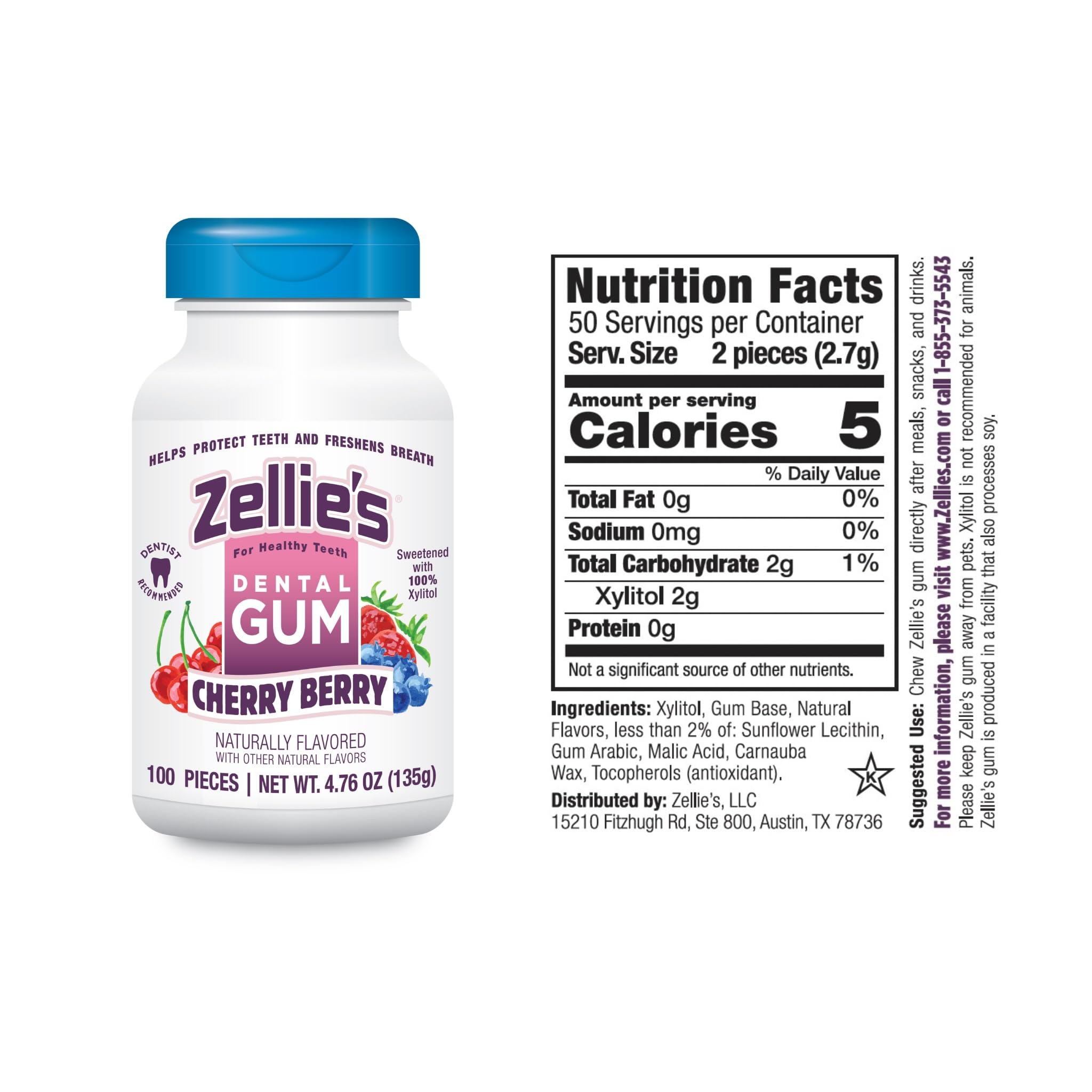 Zellie's packaging and dispensing container ideal for on-the-go gum use.