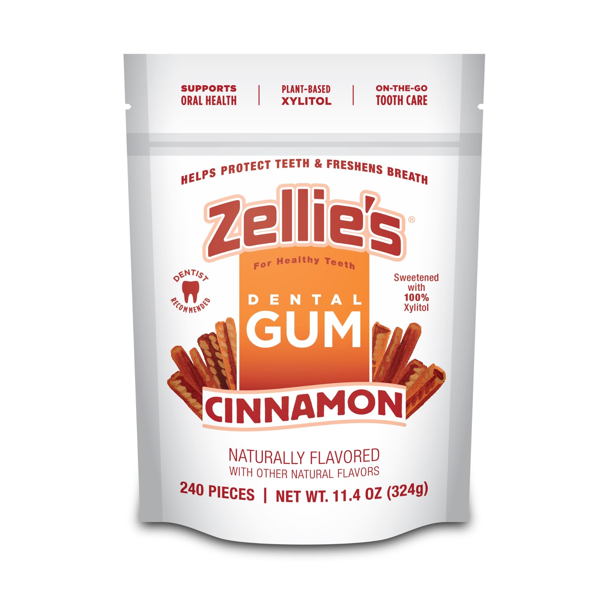Zellie's Cinnamon xylitol gum front-pack for on-the-go oral care