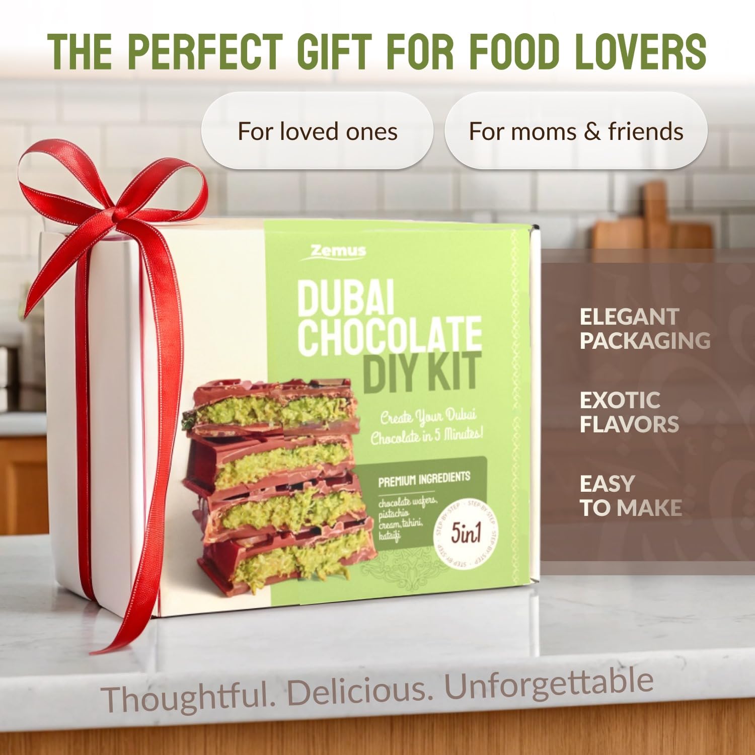 ZEMUS Dubai chocolate kit gift box showcased as a thoughtful present.