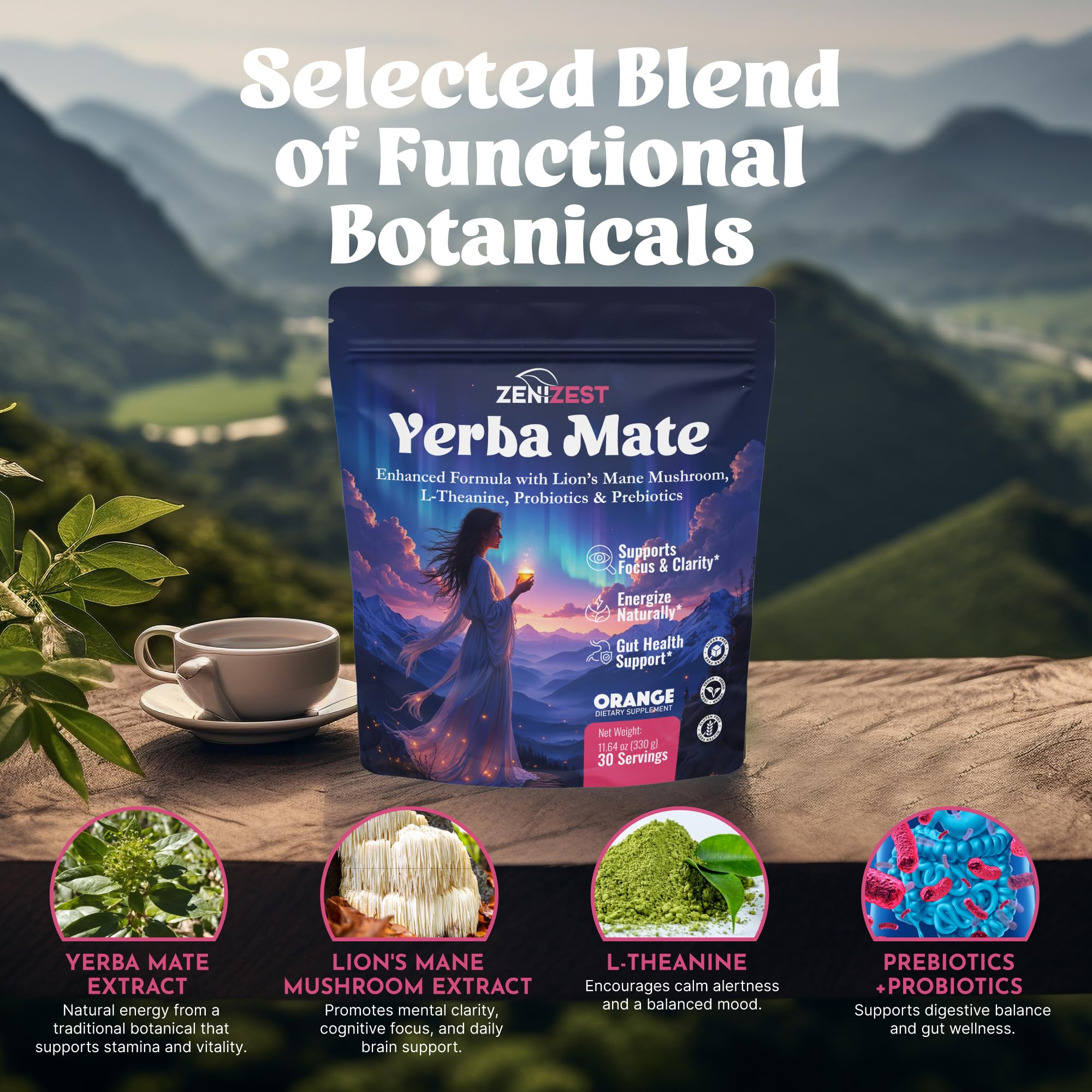 ZeniZest ingredients icon showing prebiotic and probiotic blend for gut health