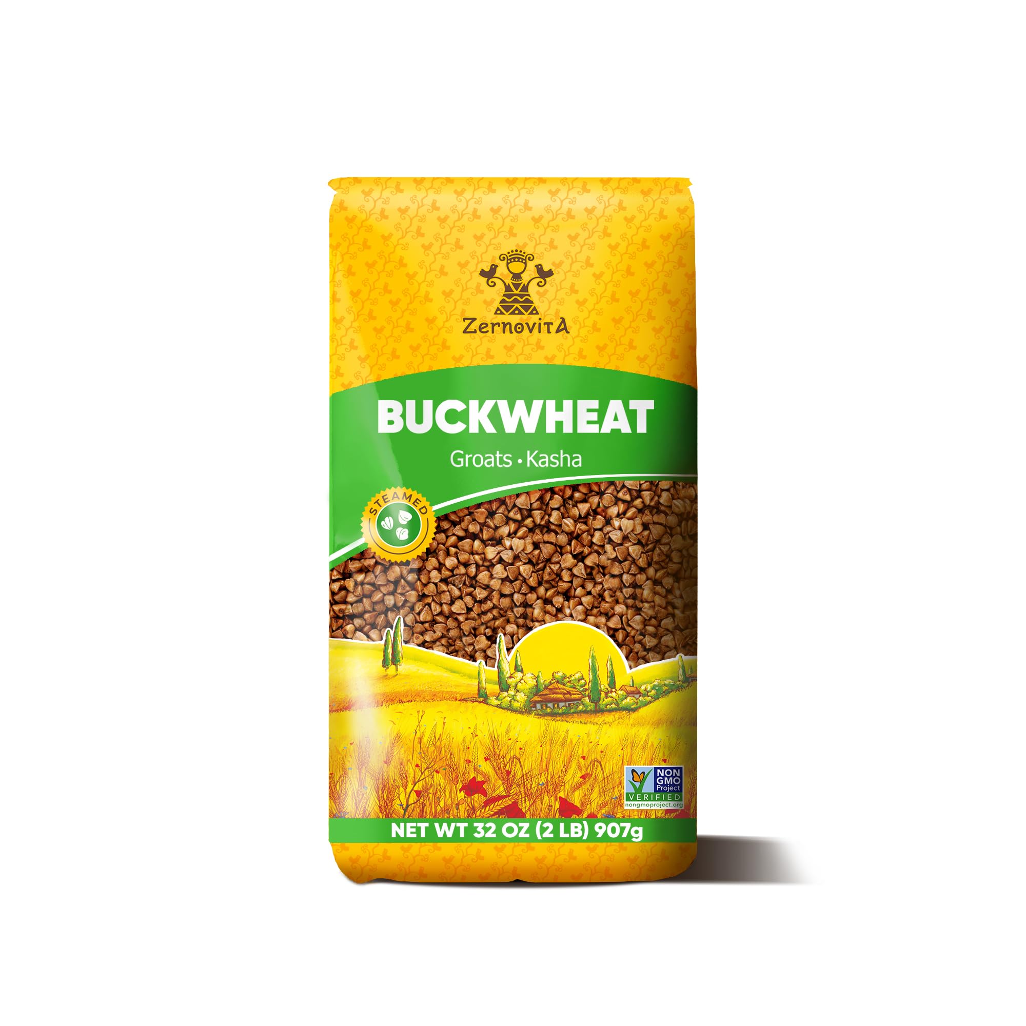 Zernovita buckwheat 2lb bag on pantry shelf, ideal pantry staple for versatile meals