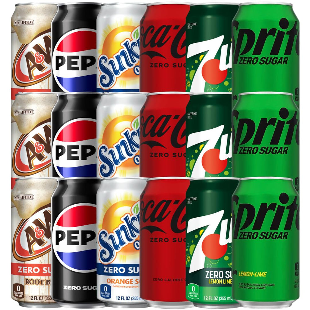 Zero-Suger Soft Drink Assortment can with six flavors, ideal for parties and office breaks